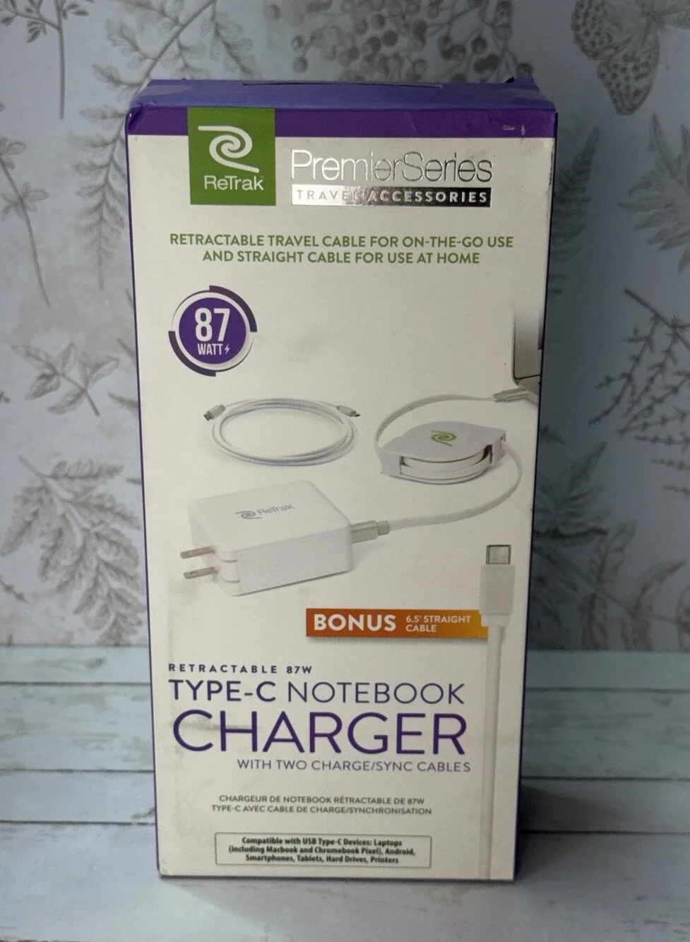 ReTrak 87W Type-C Notebook Charger White Universal with Two Charge Cables